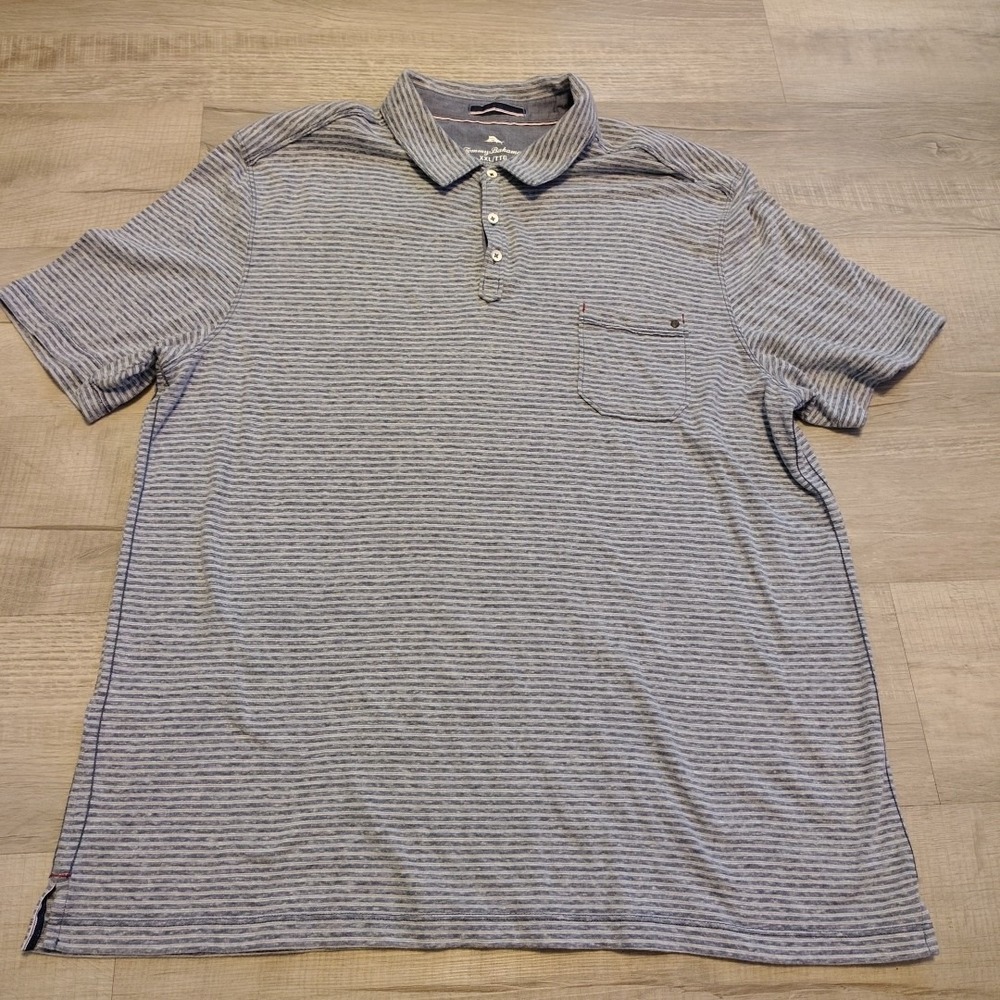 Tommy Bahama Shirt Polo Striped XXL Cotton Blend pocket stretch‎ Golf Casual
